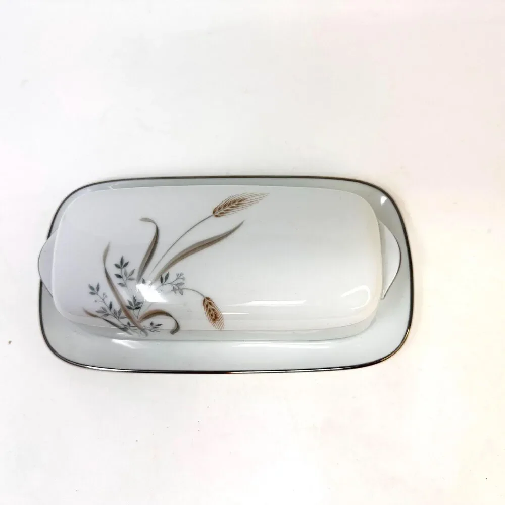 Vintage Zylstra Bountiful Covered Butter Dish Japan Fine China Platinum Wheat